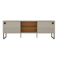 Manhattan Comfort 491961 Loft 70.47 Modern TV Stand with Media Shelves and Steel Legs in Off White and Wood